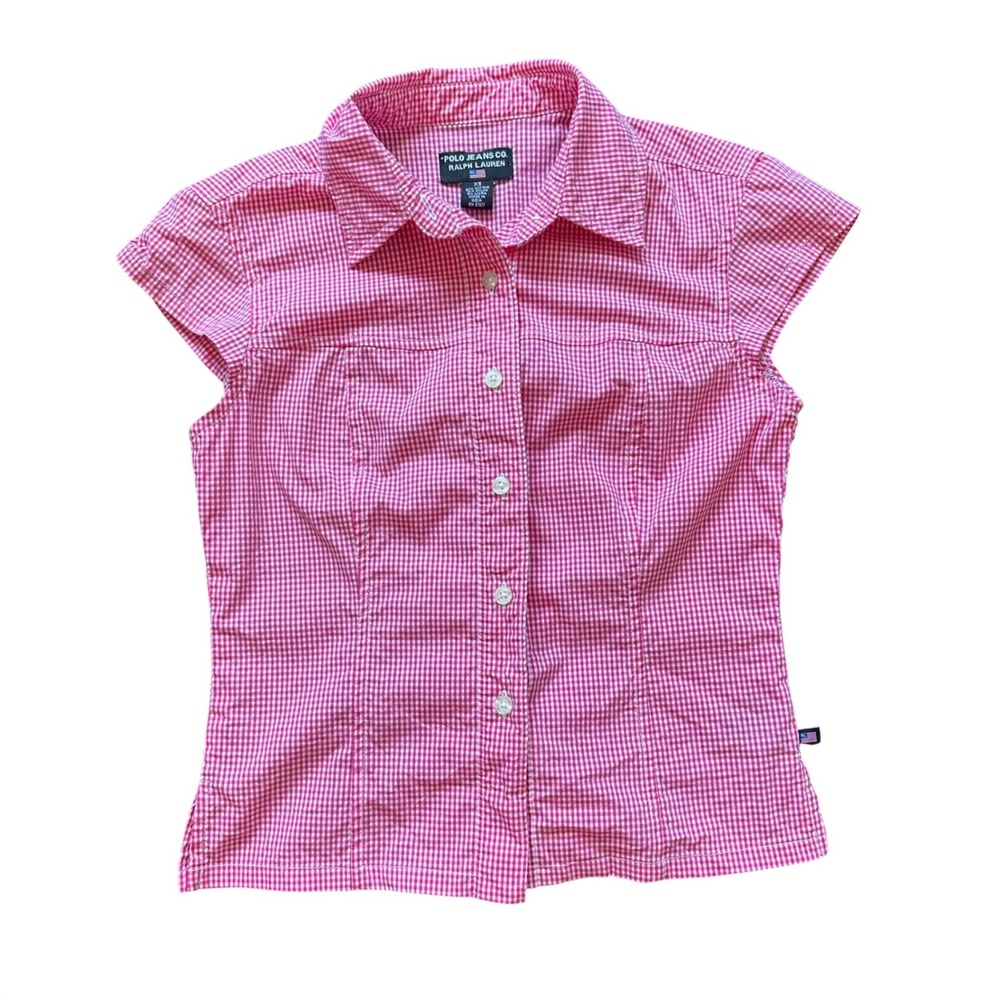 Polo Jeans Co Ralph Lauren Pink Gingham Short Sleeve Button Down Shirt XS